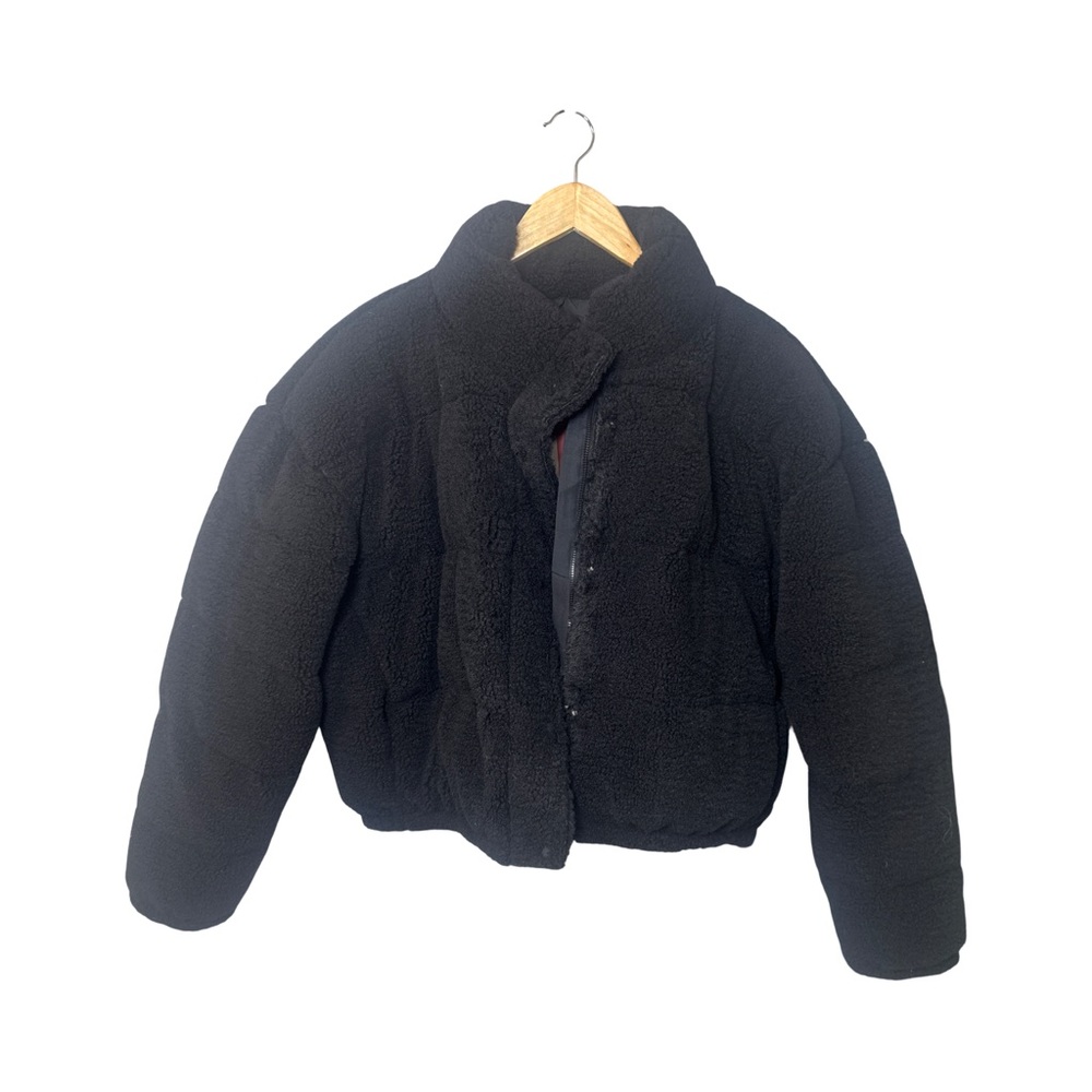 Fabletics Black Puffer Jacket High Collar Matte Finish